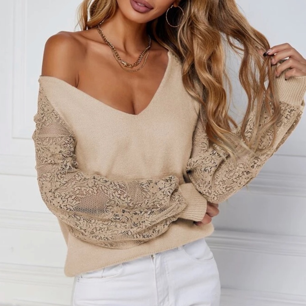 Boho lace raglan sleeve sweater light gray - Picture 13 of 15